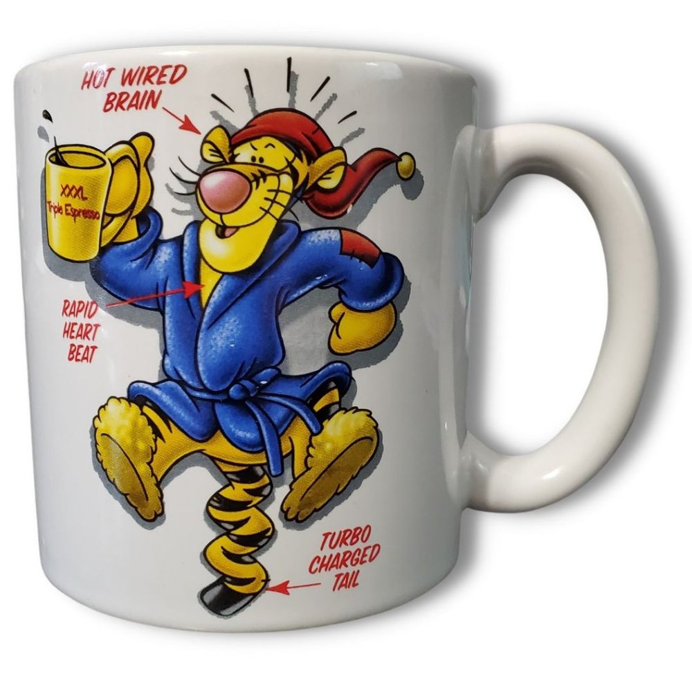 Disney Store Tigger "Caution: Coffee Overload" White Coffee Mug